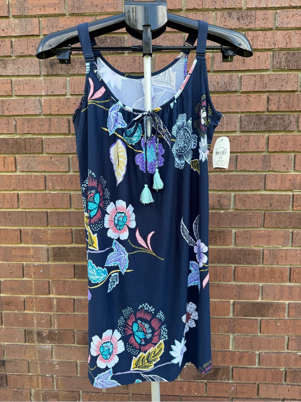 NWT Secret Treasures Navy Floral Chemise Nightgown Small 4-6 Slip Dress Tassel